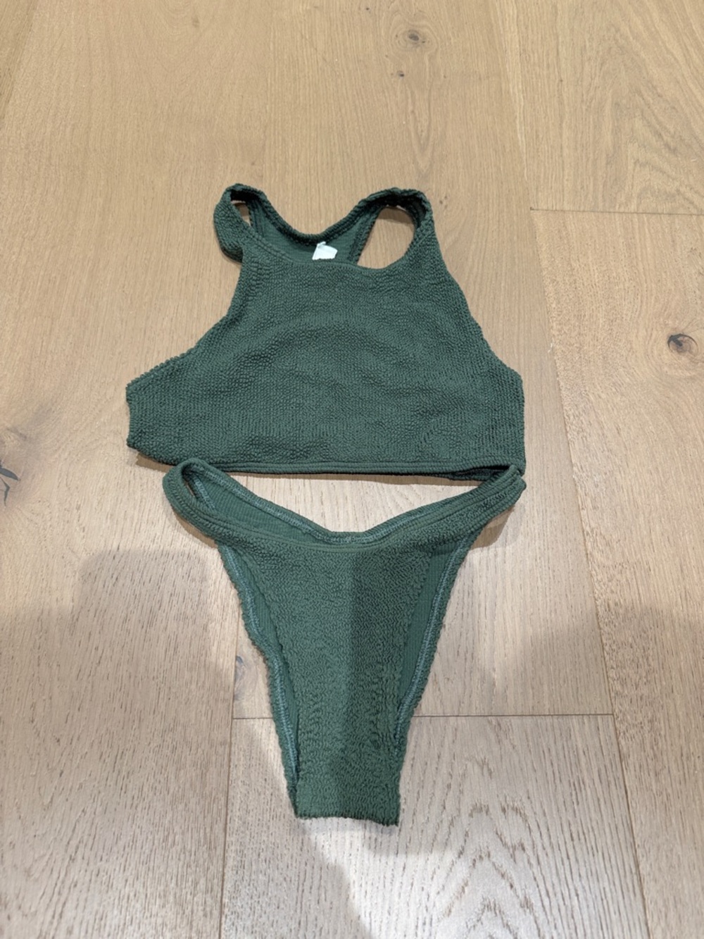bond-eye Olive Green High-Neck racer back Bikini Set Hunza G like